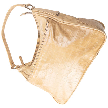 Vintage 90s Issey Miyake Crocodile Leather Shoulder Bag | O/S, Beige