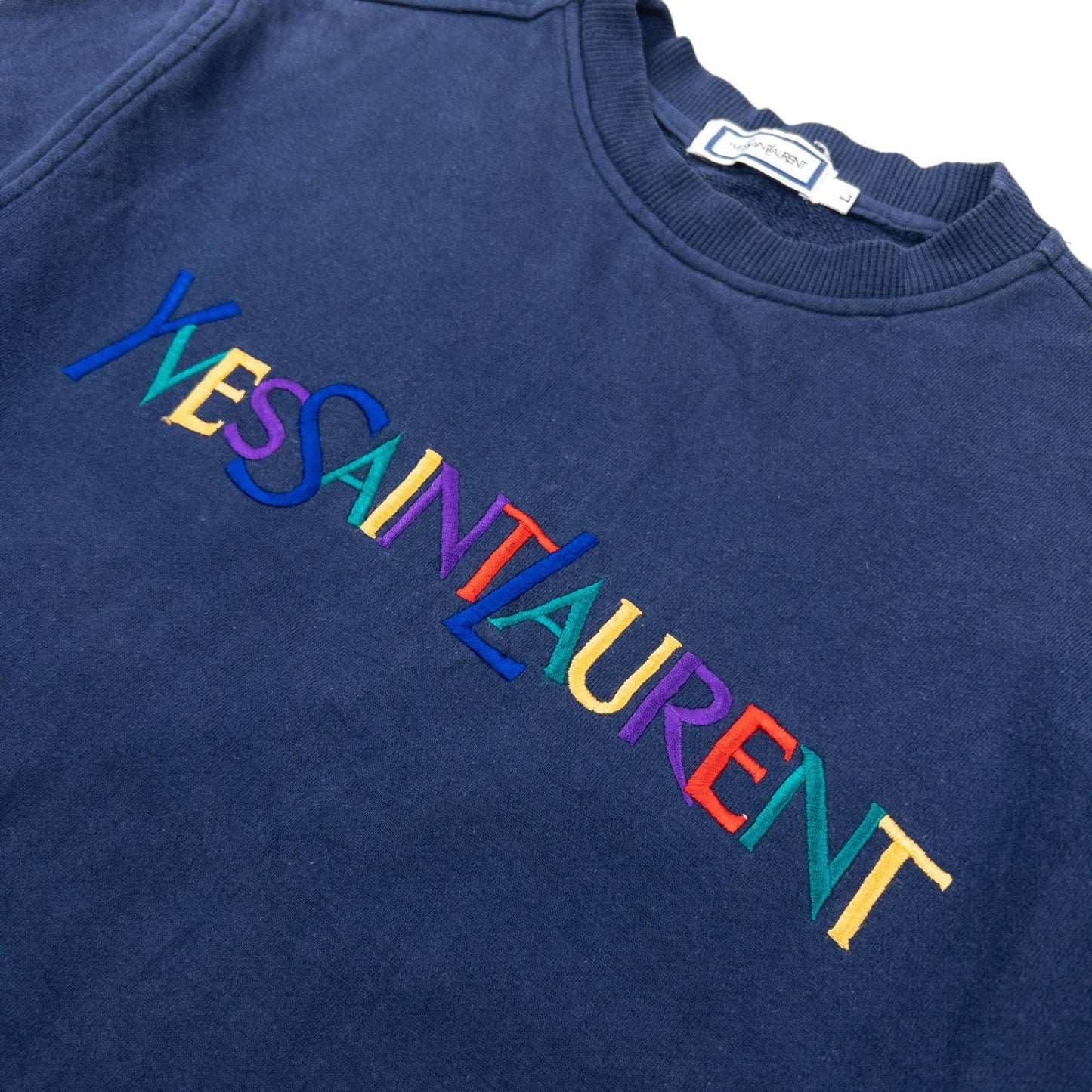 Vintage 80s YSL Yves Saint Laurent Embroidered Sweatshirt Size S | Small, Navy