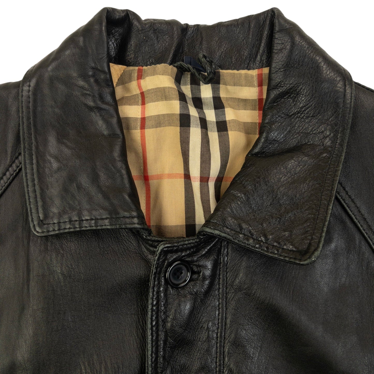 Vintage 90s Burberry Nova Check Lined Leather Jacket Size M | Medium, Black