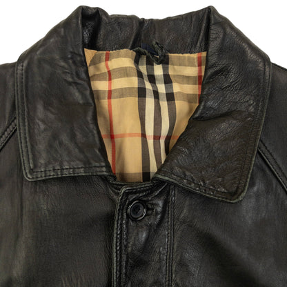 Vintage 90s Burberry Nova Check Lined Leather Jacket Size M | Medium, Black