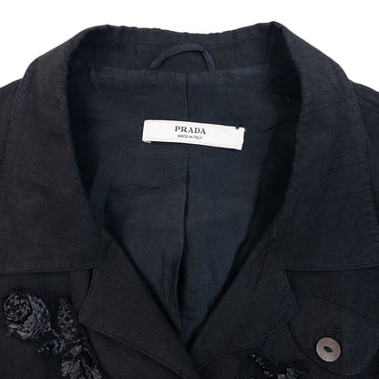 Vintage 2000s Prada Sequin Linen Jacket Womens Size S | Small, Black