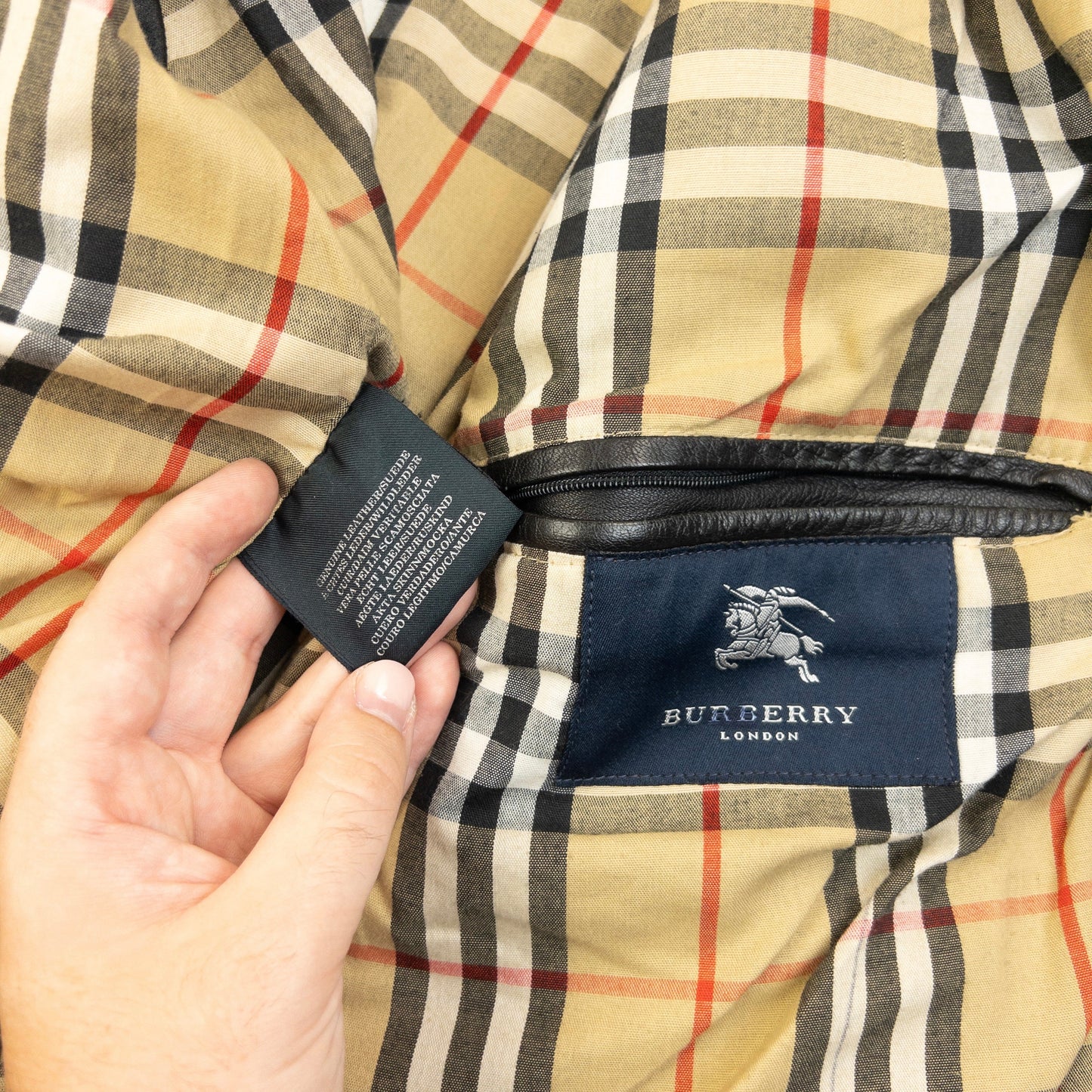 Vintage 2000s Burberry Nova Check Lined Leather Jacket Size M | Medium, Black