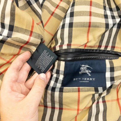 Vintage 2000s Burberry Nova Check Lined Leather Jacket Size M | Medium, Black