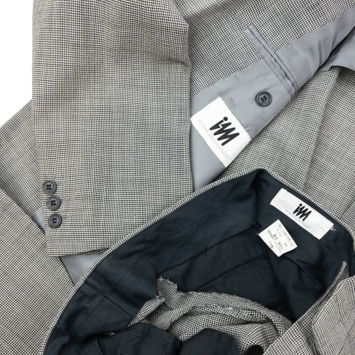 Vintage 90s Issey Miyake Checkered Jacket & Trousers Suit Set Size L | Large, Grey