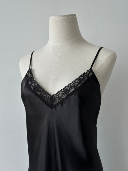 Vintage 1990s Satin Lace Midi Slip Dress - M