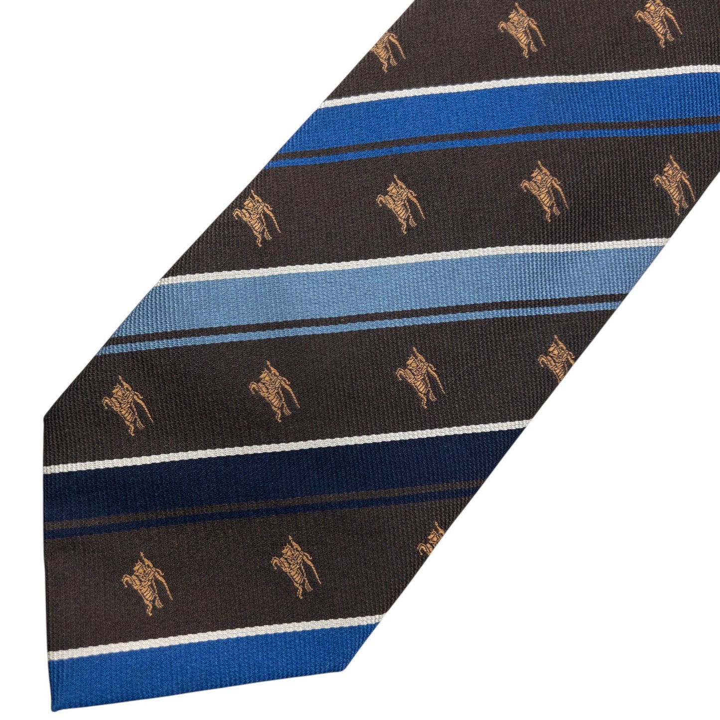 Vintage 2000s Burberry Striped Monogram Silk Tie | O/S, Blue