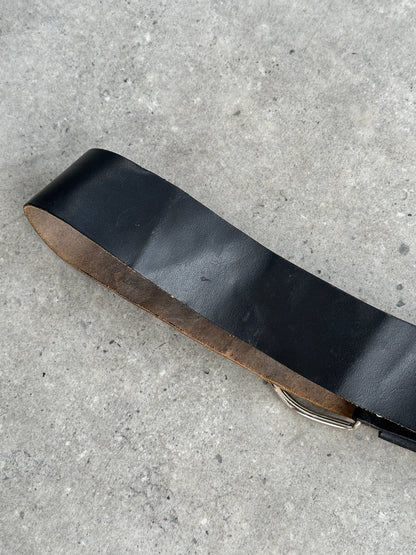 French Vintage 1990s Leather Chunky Belt - W23-28