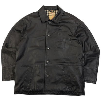 Vintage 2000s Burberry Nova Check Lined Leather Jacket Size M | Medium, Black