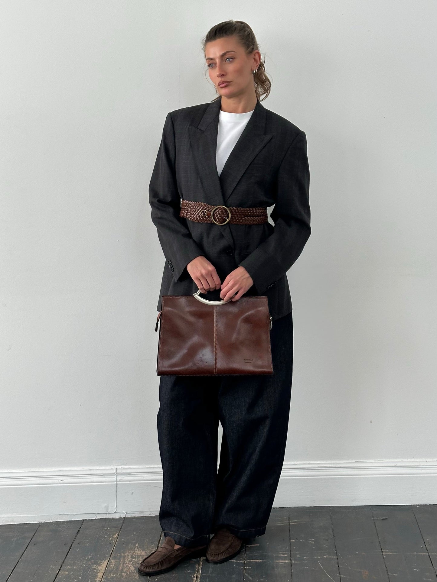 Vintage 1990s Leather Woven Belt - W24-29