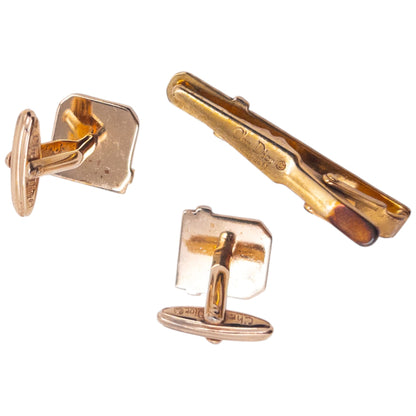 Vintage 90s Dior Embossed Cufflinks & Tie Clip Set | O/S, Gold