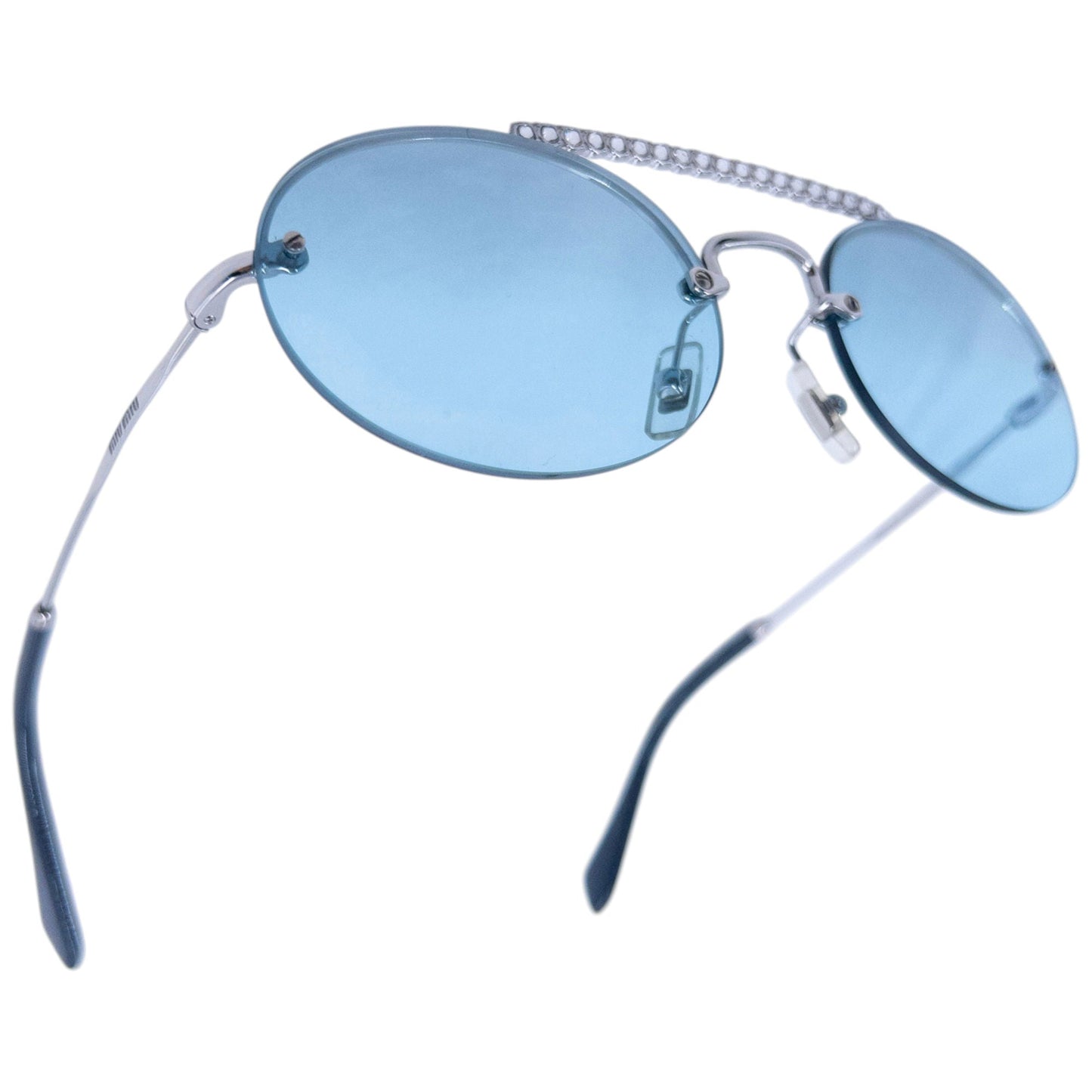 Miu Miu Bejewelled Rimless Sunglasses | O/S, Blue