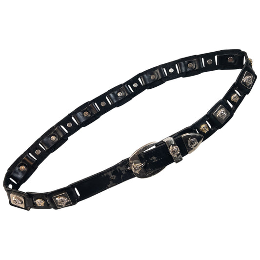 Vintage 90s Versace Signature Embossed Medusa Leather Belt Size M | O/S, Black