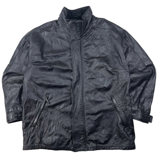 Vintage 80s Armani Jeans Zip Up Leather Jacket Size XL