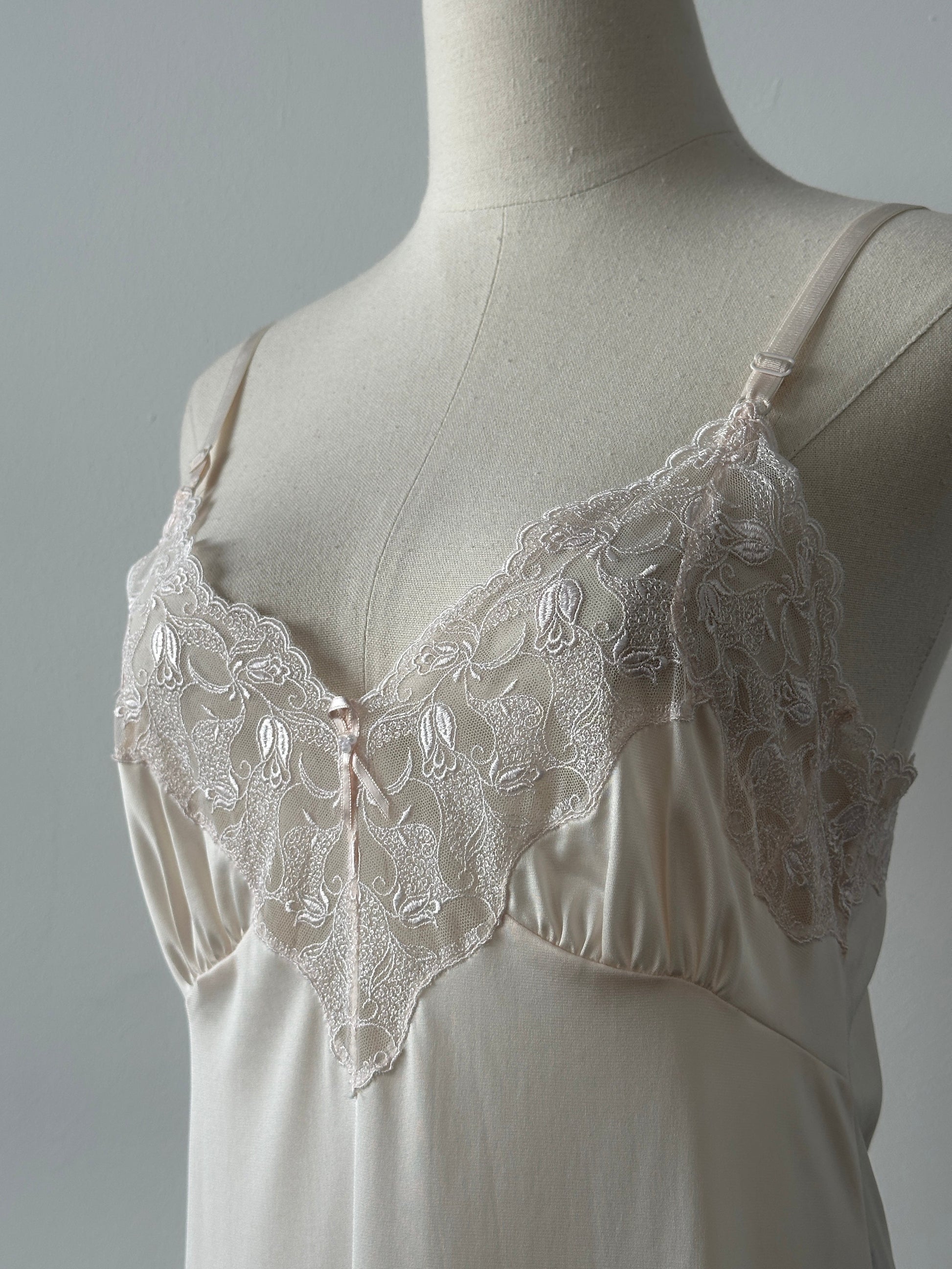 Vintage 1990s Satin Lace Midi Slip Dress - S-M