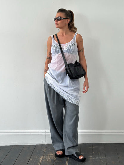 Italian Vintage 1990s Sheer Lace Sleeveless Dress - L