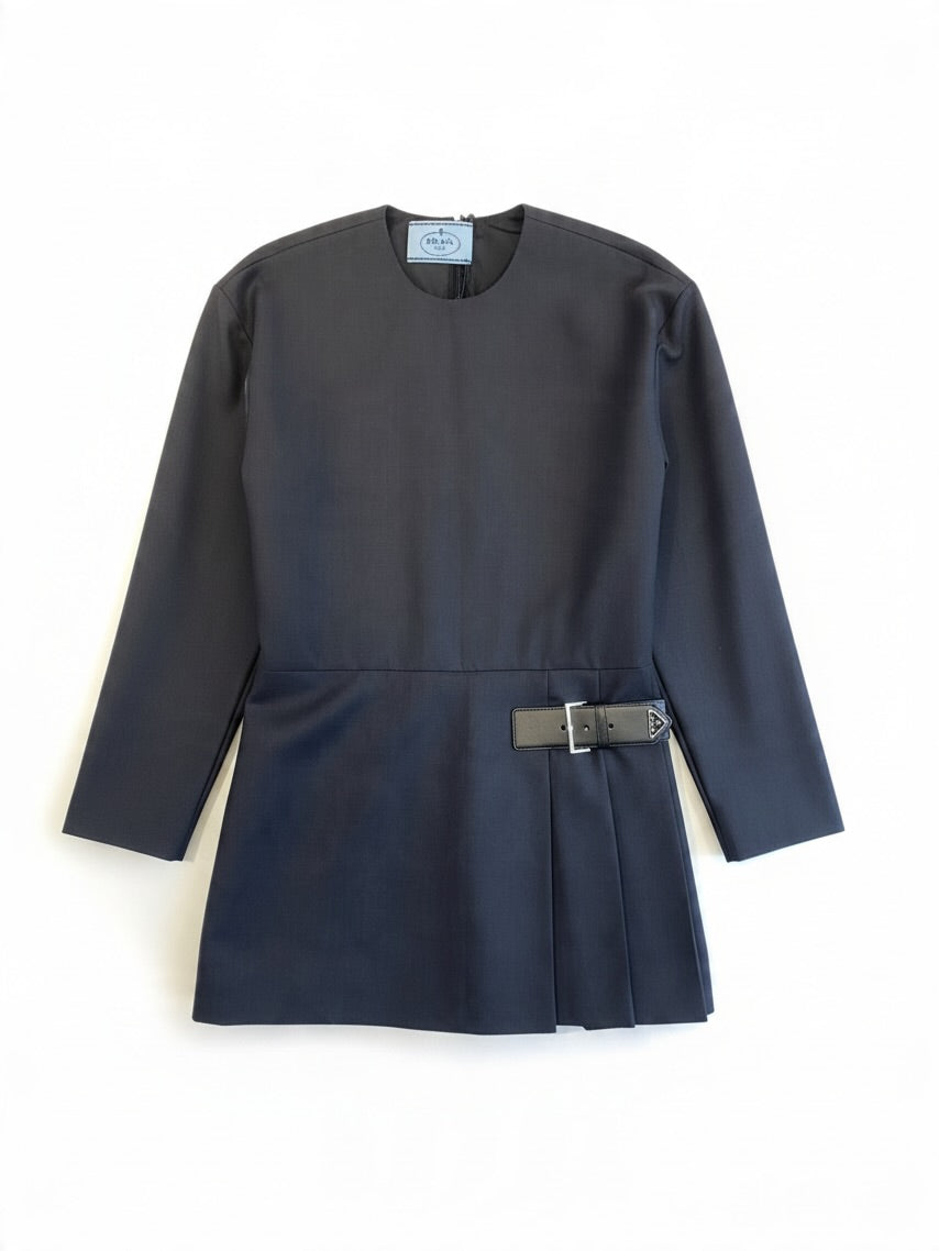 Prada Tailored Wool Pleat Pinafore Dress Grey 42 | O/S, Grey