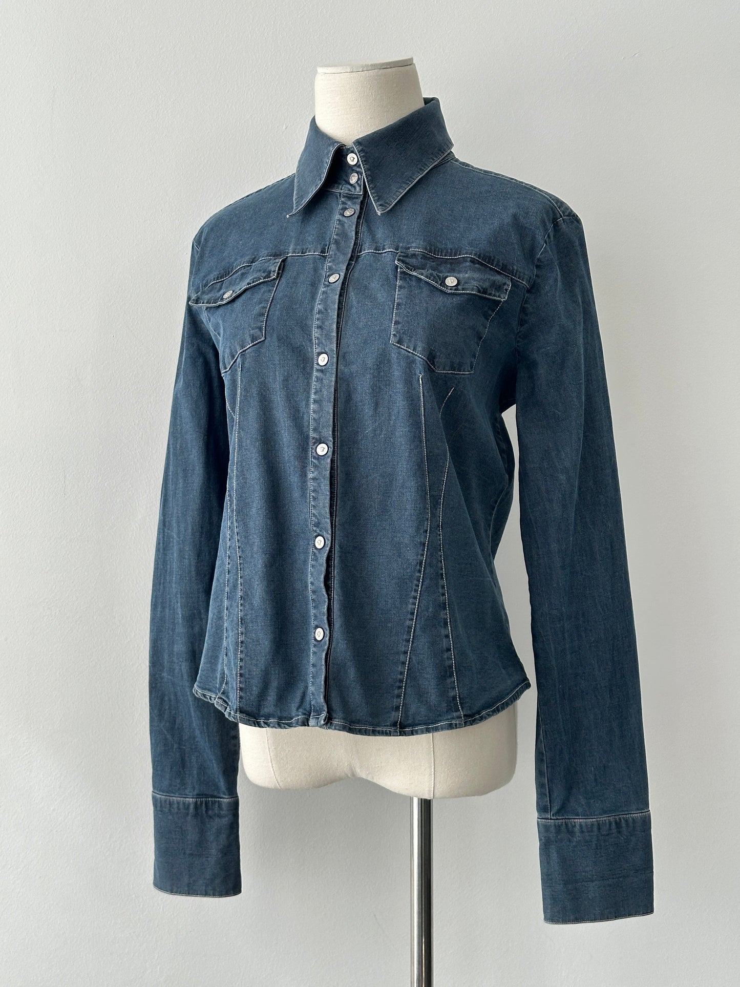 Versace Jeans Couture 2000s Bespoke Button Denim Shirt - M