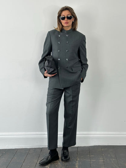 Vintage 1990s Stand Collar Double Breasted Stripe Suit - 38R/W29