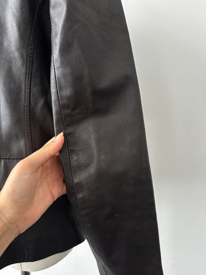 Vintage 1990s Double Zip Leather Jacket - S-M