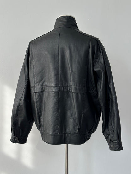 Vintage 1990s High Neck Leather Jacket - XL