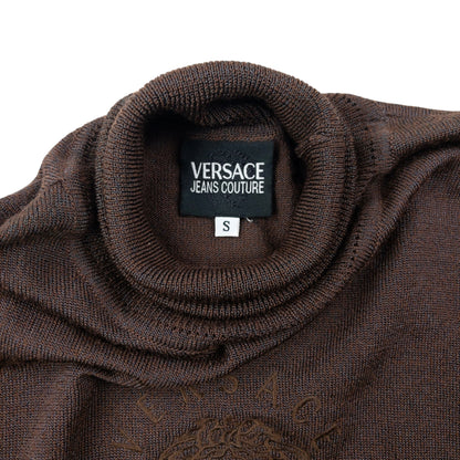 Vintage 90s Versace Jeans Couture Embroidered Knitted Turtleneck Jumper Womens Size S | Small, Brown