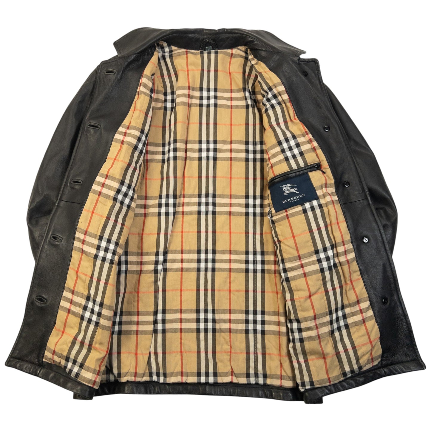 Vintage 2000s Burberry Nova Check Lined Leather Jacket Size M | Medium, Black