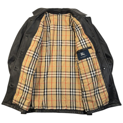 Vintage 2000s Burberry Nova Check Lined Leather Jacket Size M | Medium, Black