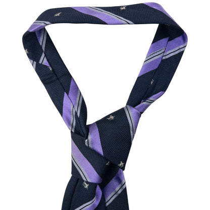 Vintage 2000s Burberry Striped Monogram Silk Tie | O/S, Navy
