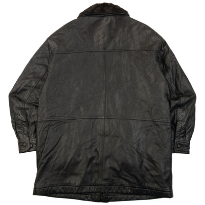 Vintage 90s YSL Yves Saint Laurent Fur Collar Leather Jacket Size L | Large, Black