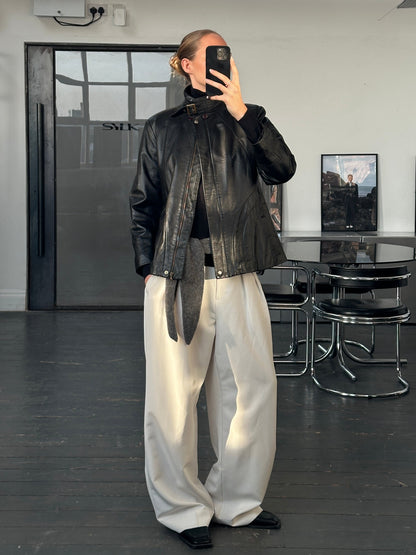 Italian Vintage 1990s High Neck Leather Jacket - M