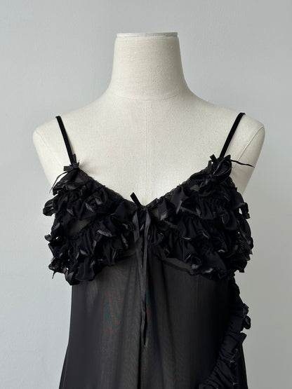 Vintage 2000s Sheer Ruffle Sleeveless Mini Dress - M