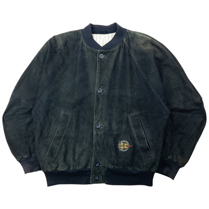 Vintage 90s Hugo Boss Button Up Suede Bomber Jacket Size XL | XL, Green