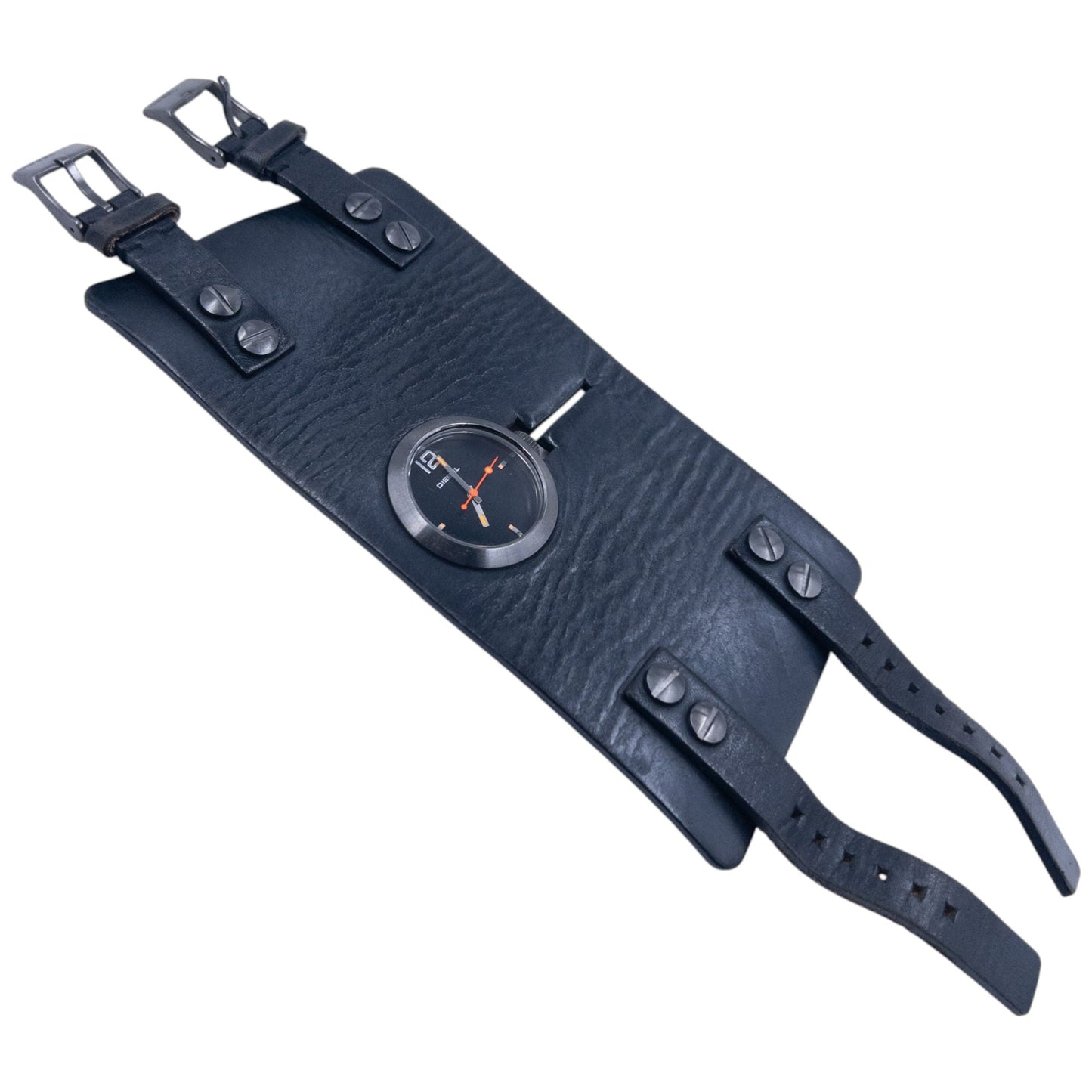 Vintage 2000s Diesel Double Buckle Leather Cuff Watch | O/S, Black