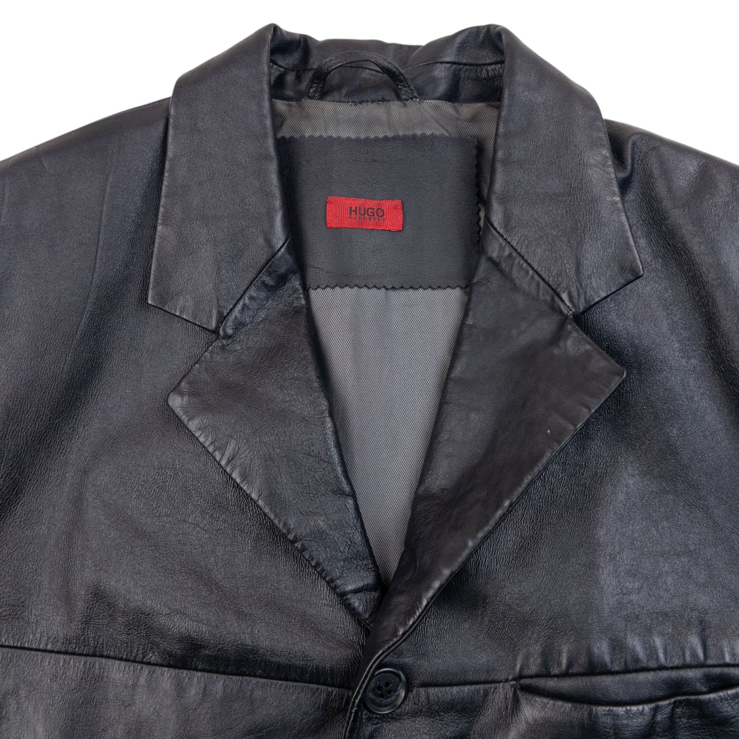 Vintage Hugo Boss Button Up Leather Jacket Size M | Medium, Black