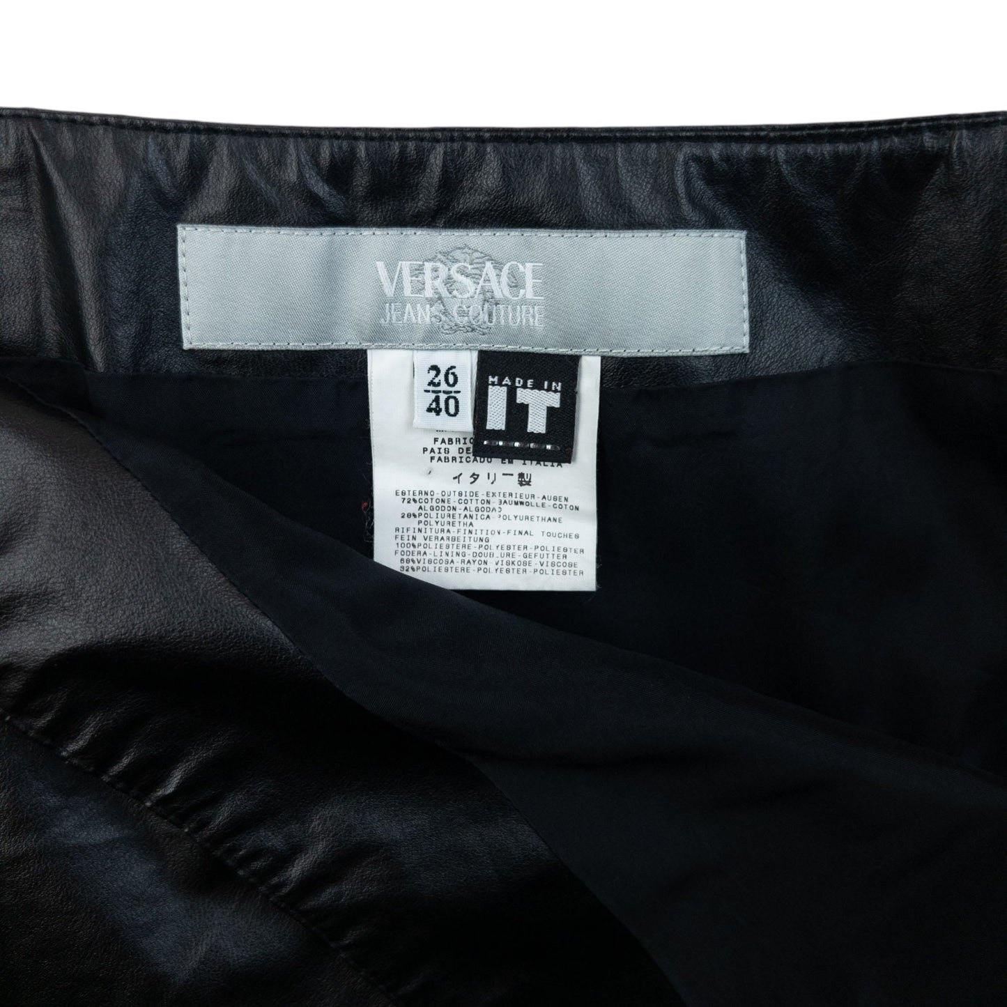 Vintage 2000s Versace Jeans Couture Faux Leather Mini Skirt Womens Size W26 | W26, Black