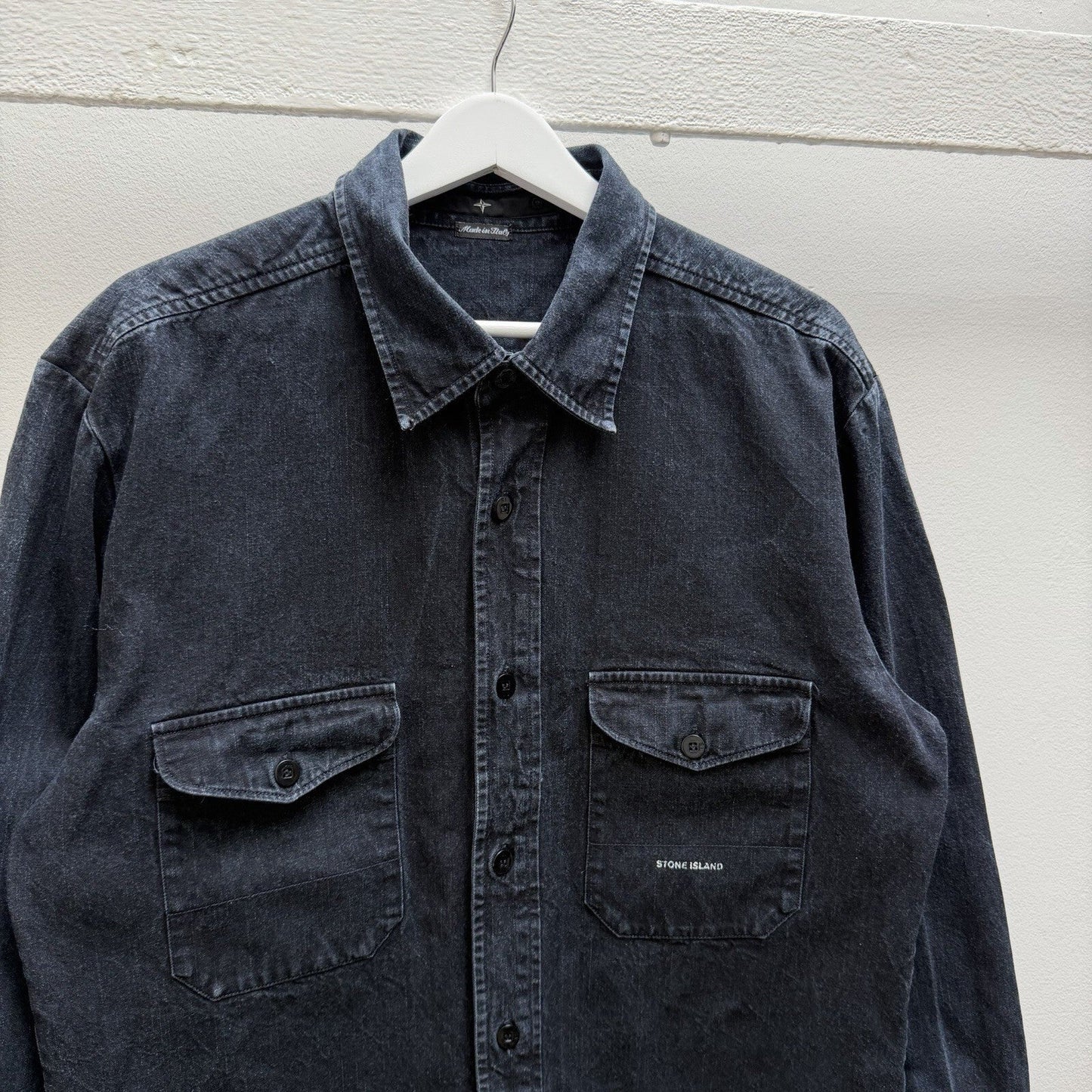 Stone Island Heavy Cotton Button Up Shirt (XL) | Extra Large, Navy
