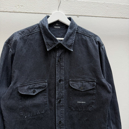 Stone Island Heavy Cotton Button Up Shirt (XL) | Extra Large, Navy