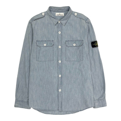 Stone Island Denim Chambray Shirt, Size XL | Stone Island, Blue