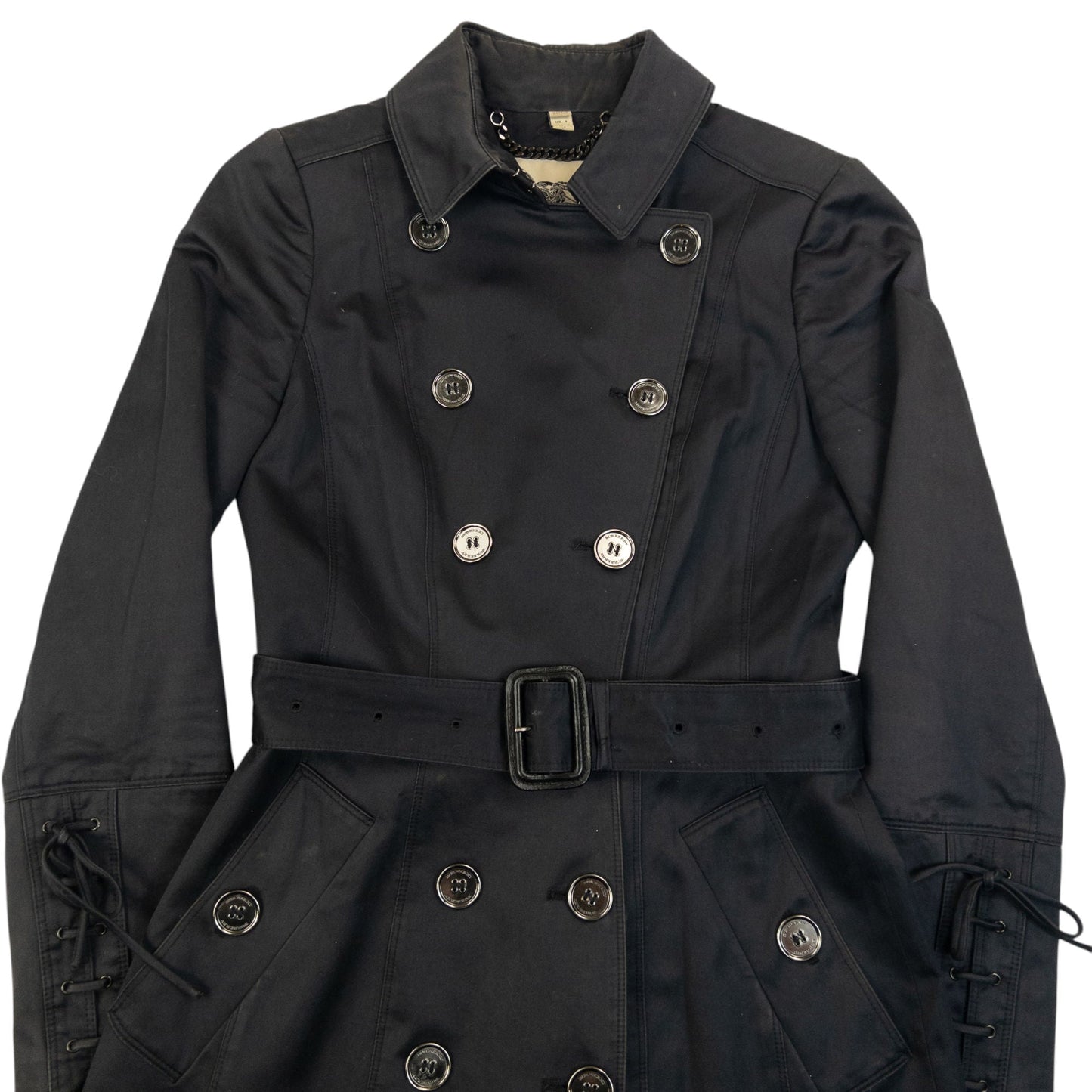 Vintage 2000s Burberry Belt Waist Lace-Up Trench Jacket Womens Size XS | XS, Black