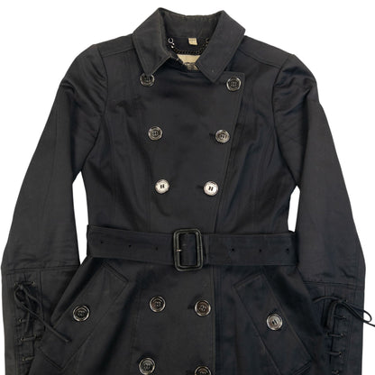Vintage 2000s Burberry Belt Waist Lace-Up Trench Jacket Womens Size XS | XS, Black