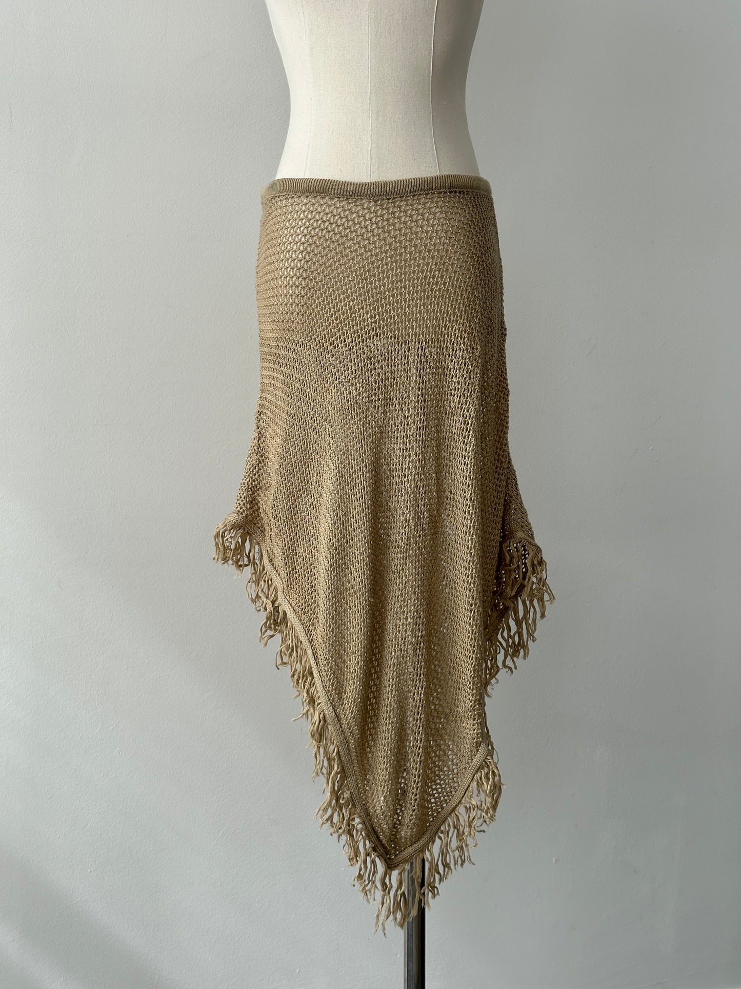 USA Vintage 1990s Open Knit Fringed Midi Skirt - W26