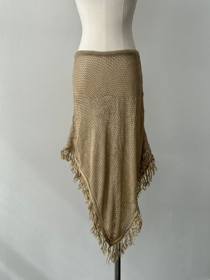 USA Vintage 1990s Open Knit Fringed Midi Skirt - W26
