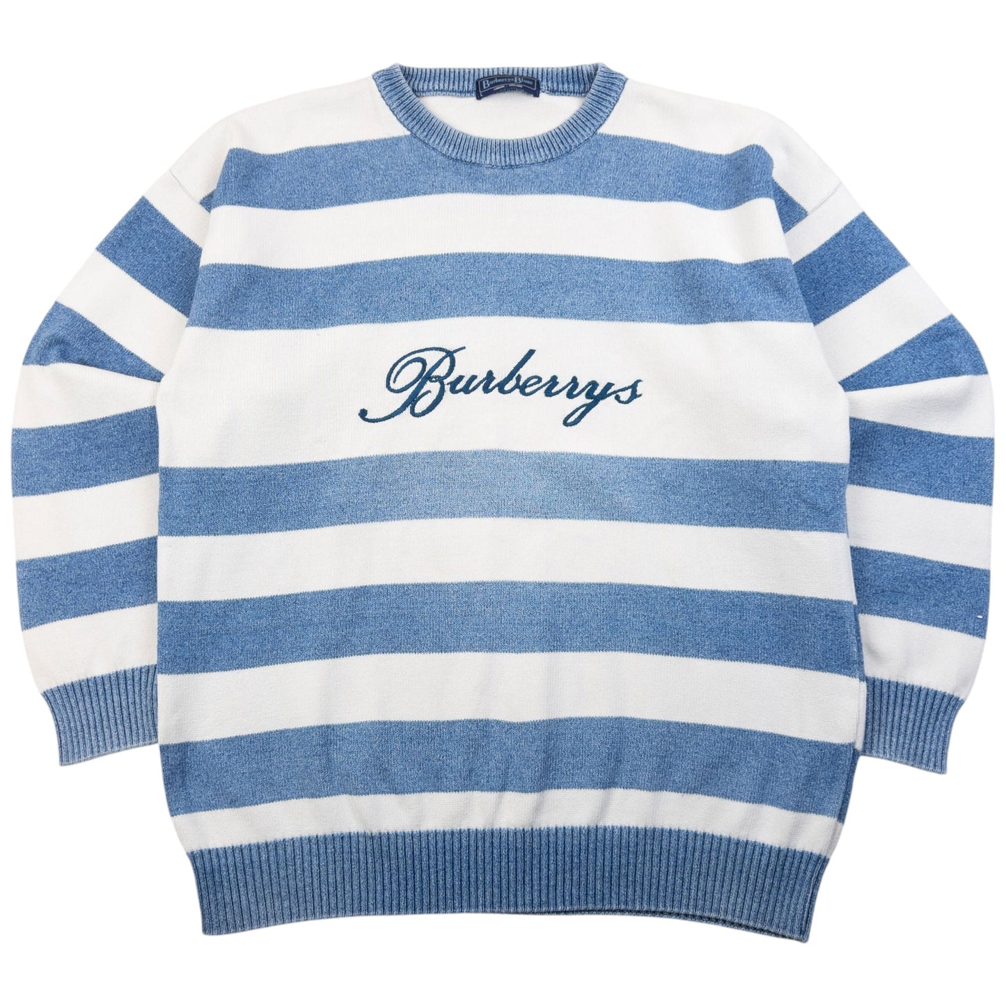 Vintage 90s Burberry Blues Striped Knit Jumper Size L | Large, Multicoloured