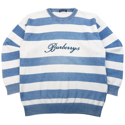 Vintage 90s Burberry Blues Striped Knit Jumper Size L | Large, Multicoloured