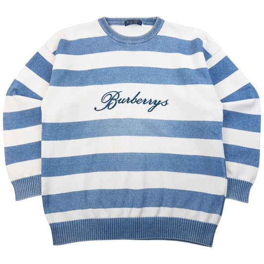 Vintage 90s Burberry Blues Striped Knit Jumper Size L | Large, Multicoloured