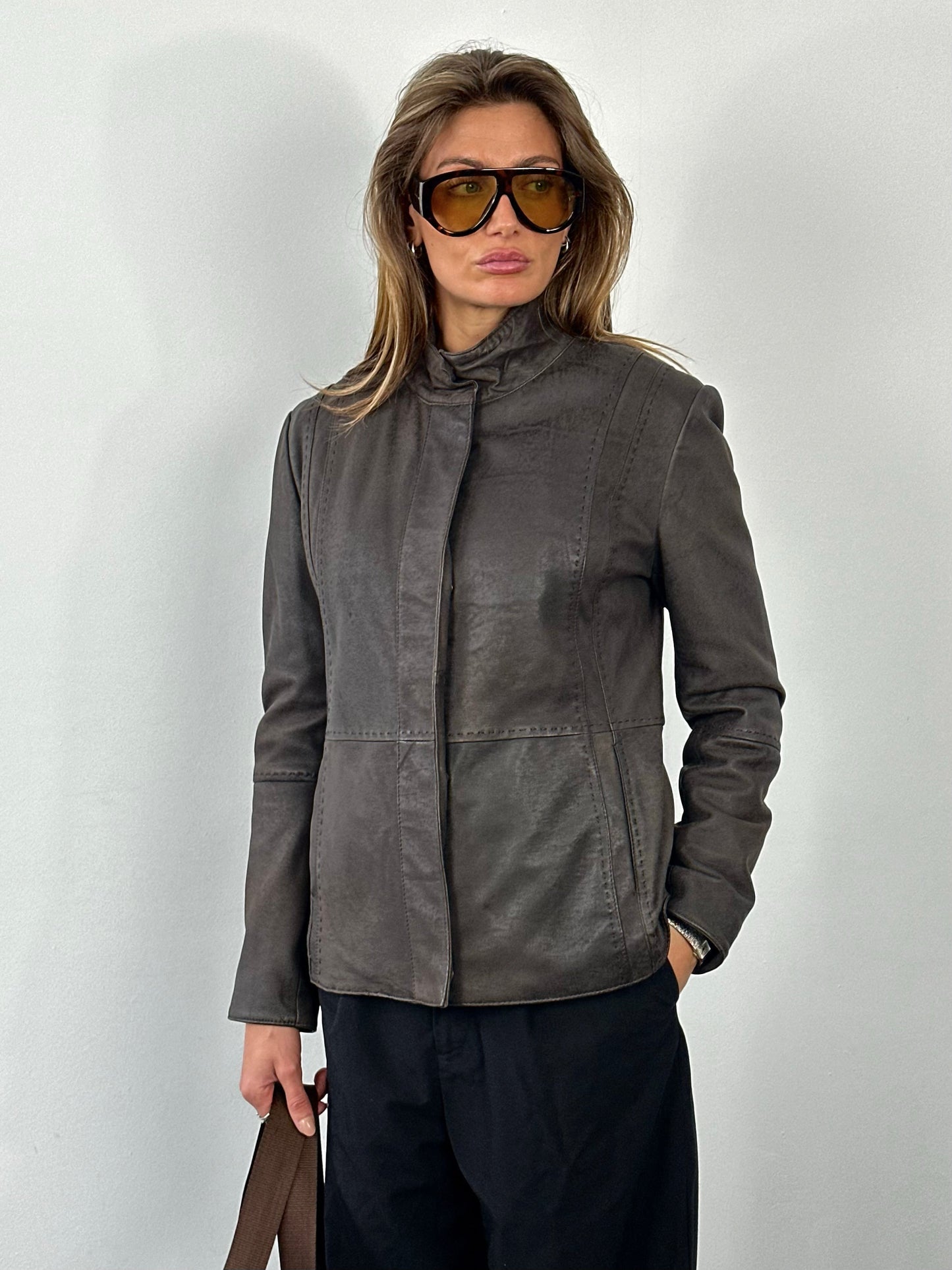Vintage 1990s Leather High Neck Leather Jacket - S