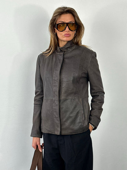 Vintage 1990s Leather High Neck Leather Jacket - S