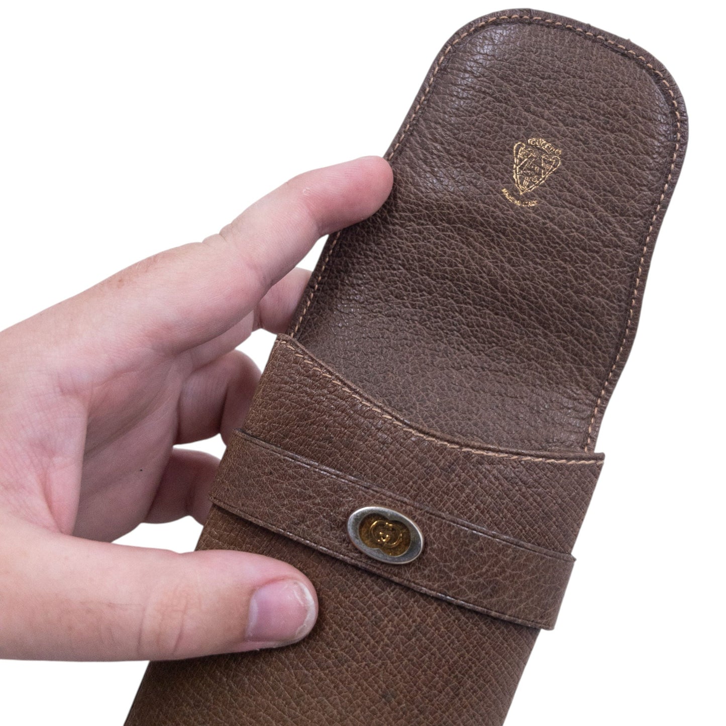 Vintage Gucci Monogram Leather Glasses Sleeve Case | O/S, Brown