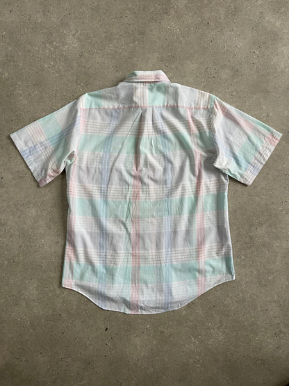 Christian Dior 1990s cotton short sleeve shirt in size M, featuring classic design and lightweight fabric.