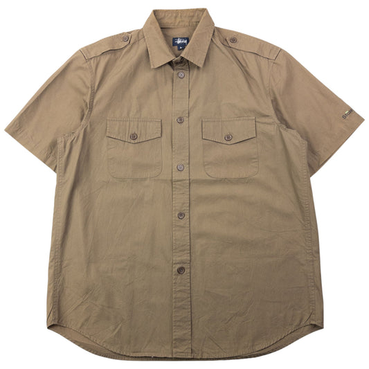 Vintage 2000s Stussy Short Sleeve Button Up Shirt Size L | Large, Brown